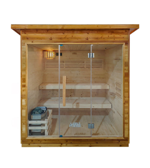 SaunaPlunge Bronte traditional six-person outdoor sauna front view